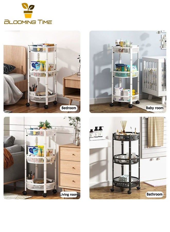 BLOOMING TIME Kitchen Folding Racks, Multi-Layer Fruit And Vegetable Snack Storage Carts, Movable Racks, Rotatable Racks, Installation-Free Vegetable Racks, Multi-Function Storage Racks, White - Image 2