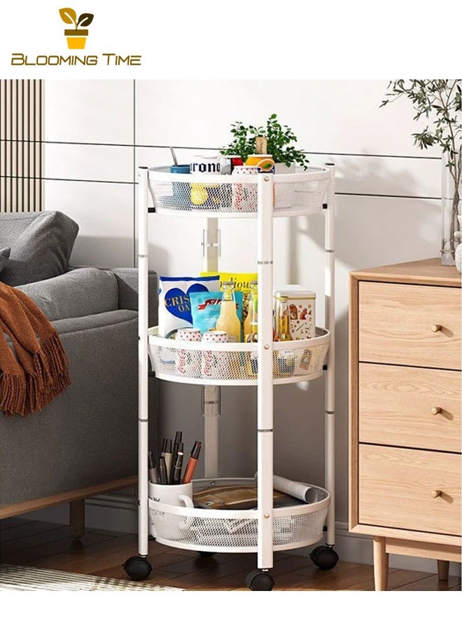 BLOOMING TIME Kitchen Folding Racks, Multi-Layer Fruit And Vegetable Snack Storage Carts, Movable Racks, Rotatable Racks, Installation-Free Vegetable Racks, Multi-Function Storage Racks, White - Image 1