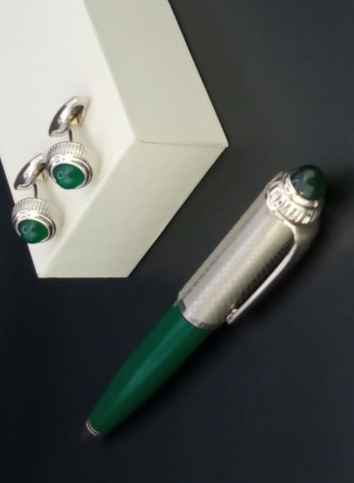 A luxurious and elegant pen and cufflink set with a box