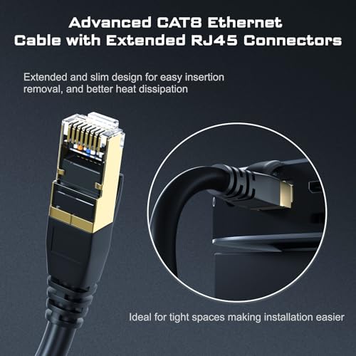 DbillionDa Cat7 Cat8 Ethernet Cable, Shielded for Outdoor&Indoor, 25FT Heavy Duty 26AWG Cat8 LAN Cable, Weatherproof, with Gold Plated RJ45 Connector, 40Gbps 2000Mhz High Speed for Router/Gaming - Image 4