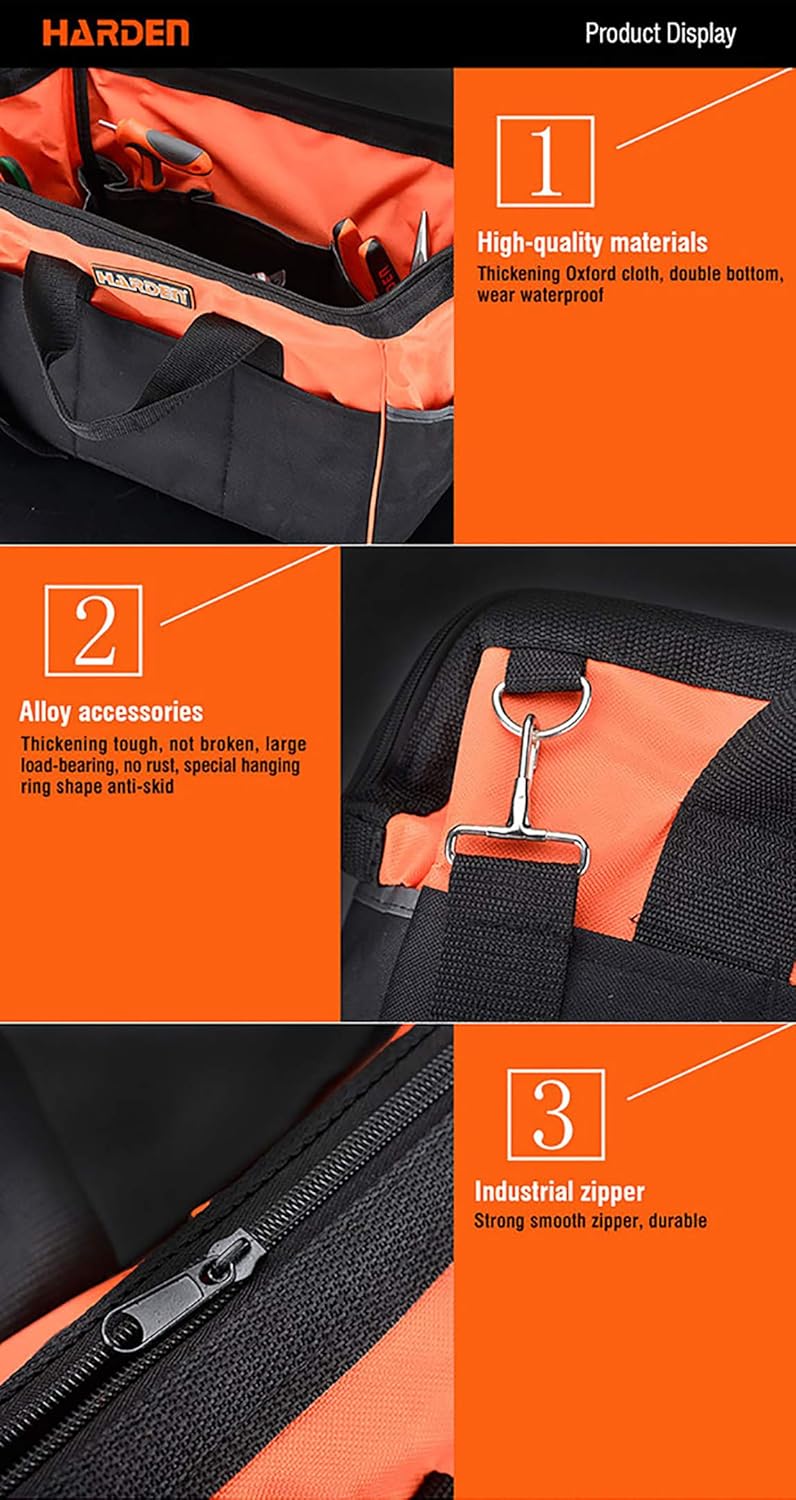 Harden 500mm Professional Tools Set Oxford Bag Double Bottom WearResistant WaterProof Industrial Zipper LoadBearing Handles Durable 520505 - Image 4