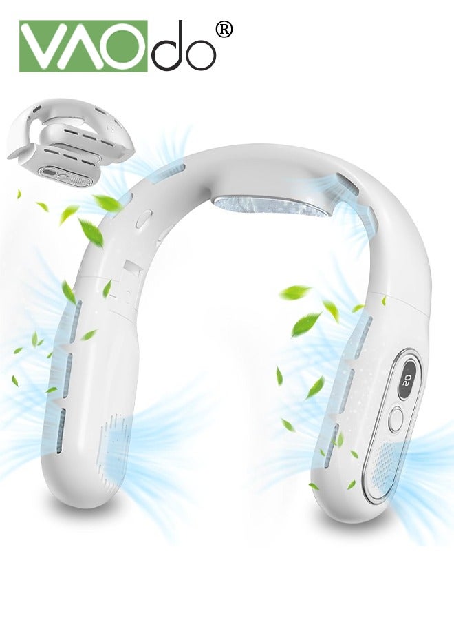 فاو دو مروحة عنق قابلة للطي بسعة 3000 مللي أمبير في الساعة، مروحة صغيرة محمولة قابلة للشحن عبر USB بثلاث سرعات، مروحة بدون شفرات مع شاشة LED لعرض الرقم، مروحة عنق قابلة للارتداء بدون استخدام اليدين ومناسبة للمدرسة والسفر والمكتب والأنشطة الخارجية، لون - Image 1