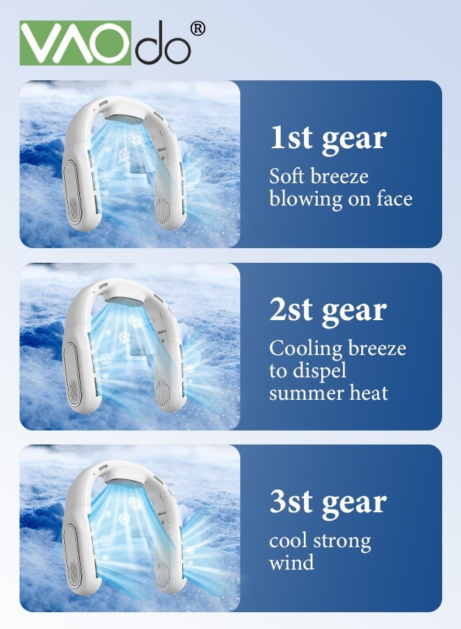 فاو دو مروحة عنق قابلة للطي بسعة 3000 مللي أمبير في الساعة، مروحة صغيرة محمولة قابلة للشحن عبر USB بثلاث سرعات، مروحة بدون شفرات مع شاشة LED لعرض الرقم، مروحة عنق قابلة للارتداء بدون استخدام اليدين ومناسبة للمدرسة والسفر والمكتب والأنشطة الخارجية، لون - Image 4