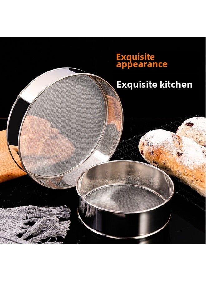 Stainless Steel Flour Sieve With Hanging Ears Baking Screen Filter Flour Sieve Household Powder Sieve Fine Mesh Screen-Specifications:60 Mesh Hanging Earrings-Color:Diameter 20CM Height 5cm - Image 1