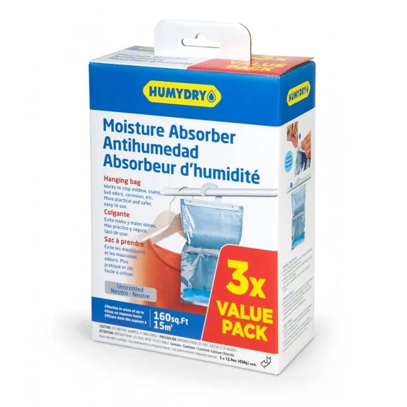 HUMYDRY Humydry Odor Moisture Absorber Hanging Bag Pack 3 x 450gm  - Image 1
