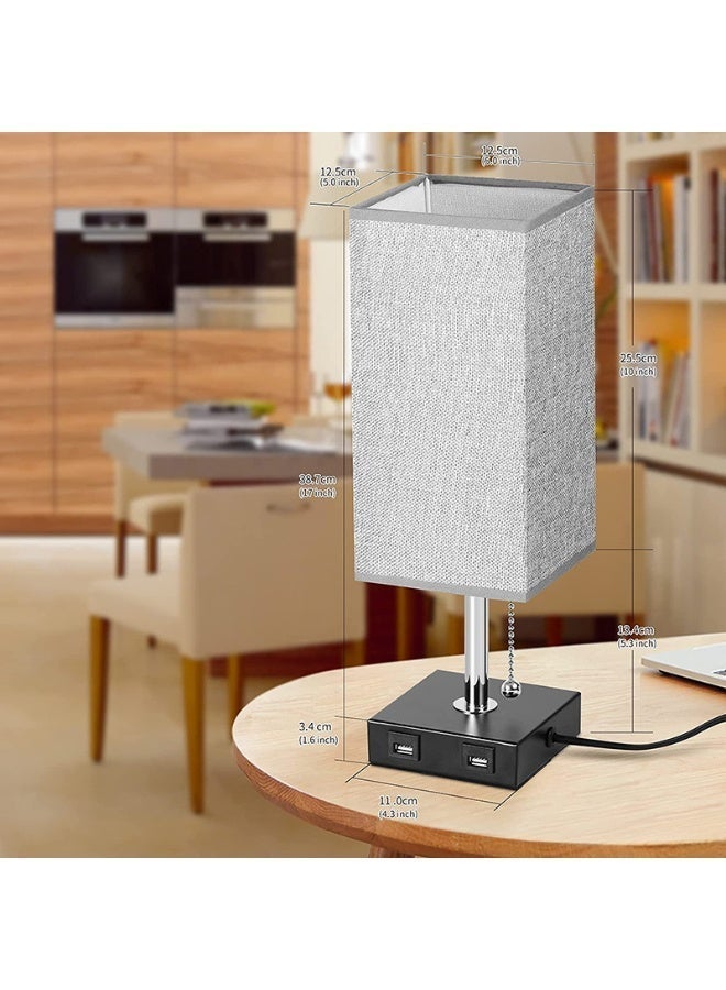 للمستقبل مصابيح بجانب السرير، مصباح طاولة مع منفذي شحن USB C، مصباح صغير مع 3 أوضاع ألوان مع سلسلة سحب، مصباح غرفة النوم مع غطاء من القماش الأبيض البيج (لمبة LED متضمنة) - Image 4