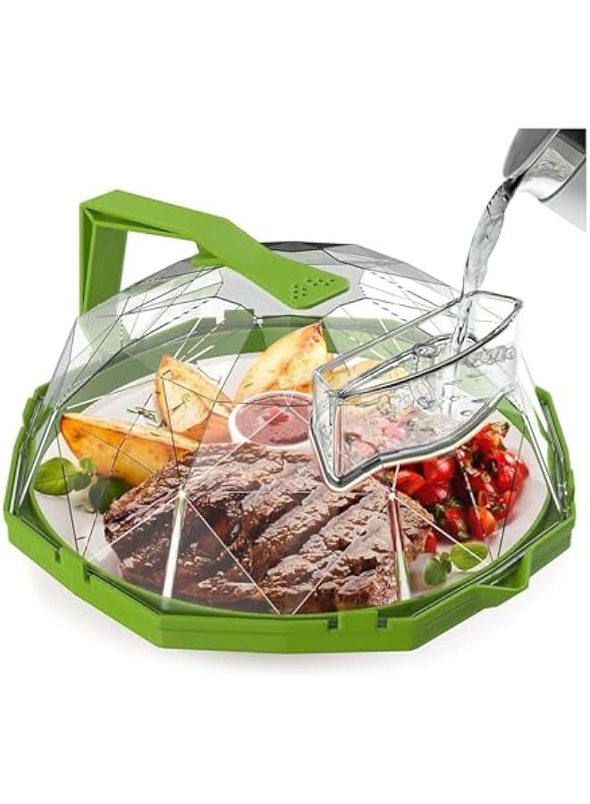 ميكسد غطاء ميكروويف رذاذ، غطاء ميكروويف 10 انش للطعام، غطاء ميكروويف شفاف على شكل ماسي مع مقبض وصندوق تخزين المياه لاعداد الطعام والوجبات، ادوات المطبخ (اخضر) - Image 1