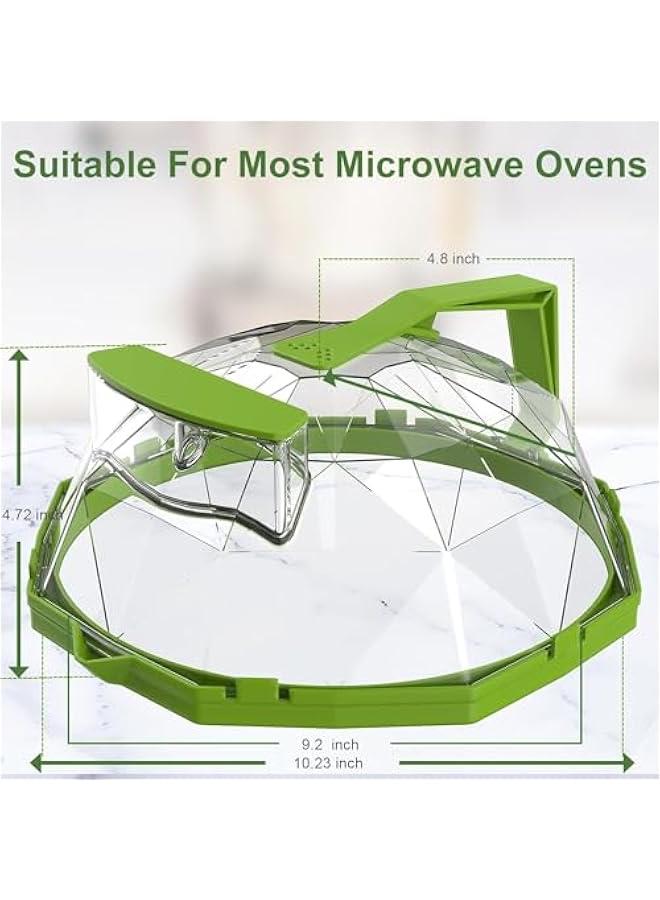 ميكسد غطاء ميكروويف رذاذ، غطاء ميكروويف 10 انش للطعام، غطاء ميكروويف شفاف على شكل ماسي مع مقبض وصندوق تخزين المياه لاعداد الطعام والوجبات، ادوات المطبخ (اخضر) - Image 5