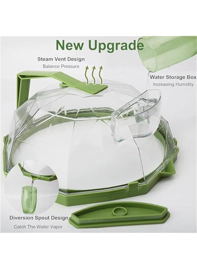 ميكسد غطاء ميكروويف رذاذ، غطاء ميكروويف 10 انش للطعام، غطاء ميكروويف شفاف على شكل ماسي مع مقبض وصندوق تخزين المياه لاعداد الطعام والوجبات، ادوات المطبخ (اخضر) - Image 4