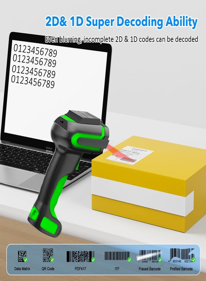 سيمكود ماسح ضوئي لاسلكي ثنائي الأبعاد بتقنية UHF RFID، قارئ باركود صناعي فائق المدى، يدعم قراءة الباركود أحادي وثنائي الأبعاد ورموز QR، بالإضافة إلى قارئ باركود سلكي USB ولاسلكي بتقنية بلوتوث بتردد 2.4 جيجاهرتز، 3 في 1، مناسب للمخزون والعناصر البعيدة وغيرها. - Image 4