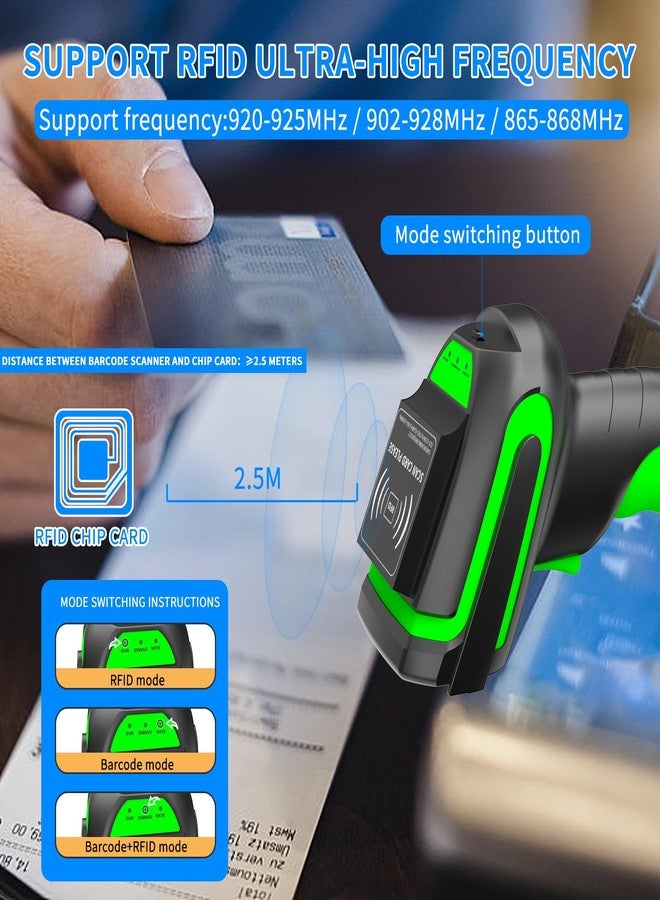 سيمكود ماسح ضوئي لاسلكي ثنائي الأبعاد بتقنية UHF RFID، قارئ باركود صناعي فائق المدى، يدعم قراءة الباركود أحادي وثنائي الأبعاد ورموز QR، بالإضافة إلى قارئ باركود سلكي USB ولاسلكي بتقنية بلوتوث بتردد 2.4 جيجاهرتز، 3 في 1، مناسب للمخزون والعناصر البعيدة وغيرها. - Image 3