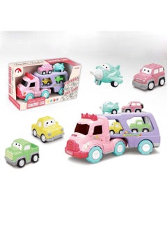 Swift 5 in 1 Double Decker Truck Vehicles Toys, Friction Power Transport Truck Car with Light and Sound, Birthday Eid Gifts for Boys Girls Purple  - Image 1
