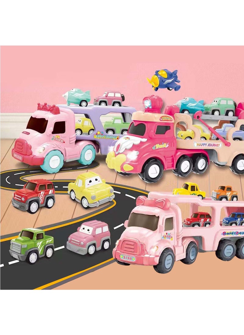 Swift 5 in 1 Double Decker Truck Vehicles Toys, Friction Power Transport Truck Car with Light and Sound, Birthday Eid Gifts for Boys Girls Purple  - Image 5