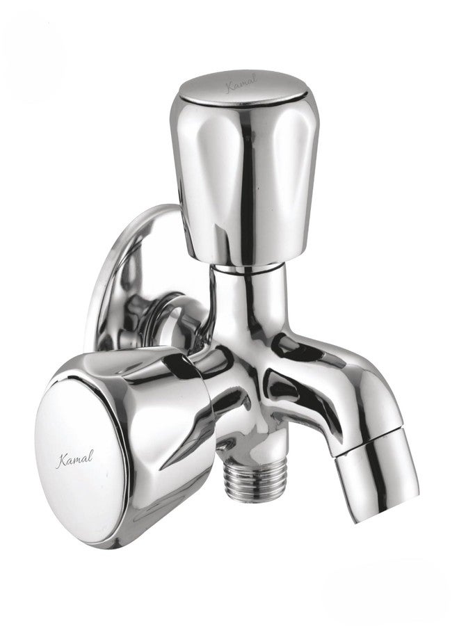 Kamal Full Brass Two in One Bib Tap - Contessa Prime Nova Series Aerator & Std 1/2'' BSP Outlet Use with Health Faucet | Wall Mounted 2 Way Bib Cock | German Tech Aerator Twin Elbow Valve Faucet - Image 1