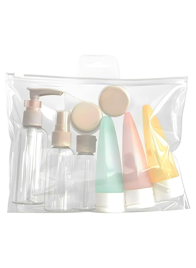 زجاجات السفر لمستحضرات التجميل، زجاجات السفر، 11 قطعة مانعة للتسرب مجموعة زجاجات سفر تجارية قابلة لإعادة التعبئة، إكسسوارات سفر قابلة للضغط لغسول الشامبو والبلسم والبلسم - Image 1