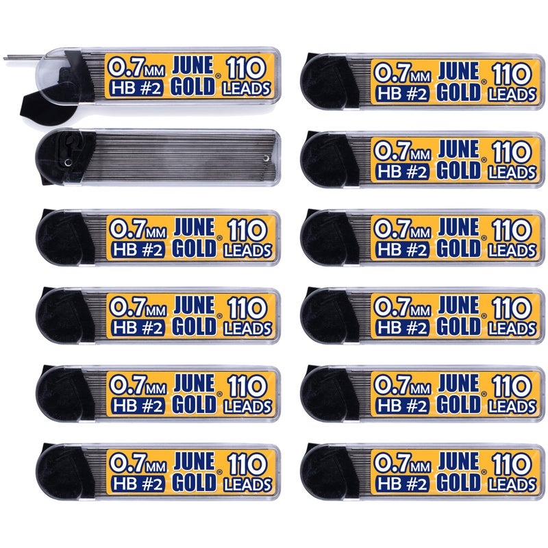 June Gold 1320 Pieces 07 mm HB 2 Lead Refills 12 Dispensers 110 Pieces Per Dispenser Medium Thickness Break Resistant LeadGraphite - Image 2