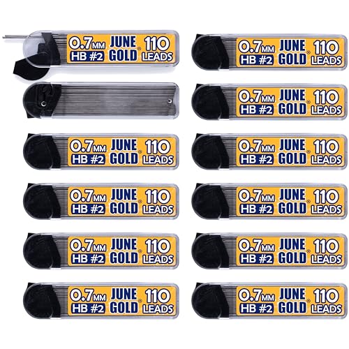 June Gold 1320 Pieces 07 mm HB 2 Lead Refills 12 Dispensers 110 Pieces Per Dispenser Medium Thickness Break Resistant LeadGraphite - Image 1