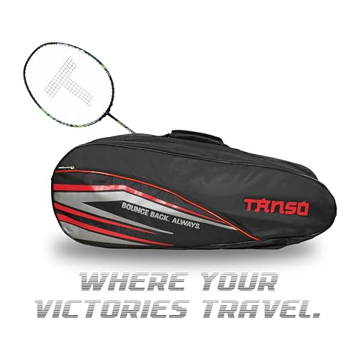 TANSO Arashi 2.0 Full Graphite Ultra Light Weight Carbon Fibre Strung Badminton Racket with T-Blast Badminton Kit Bag (32 Lbs Tension,77 Grams, Strung with Premium Strings) - Image 4