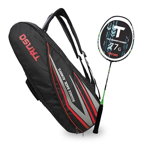 TANSO Arashi 2.0 Full Graphite Ultra Light Weight Carbon Fibre Strung Badminton Racket with T-Blast Badminton Kit Bag (32 Lbs Tension,77 Grams, Strung with Premium Strings) - Image 1