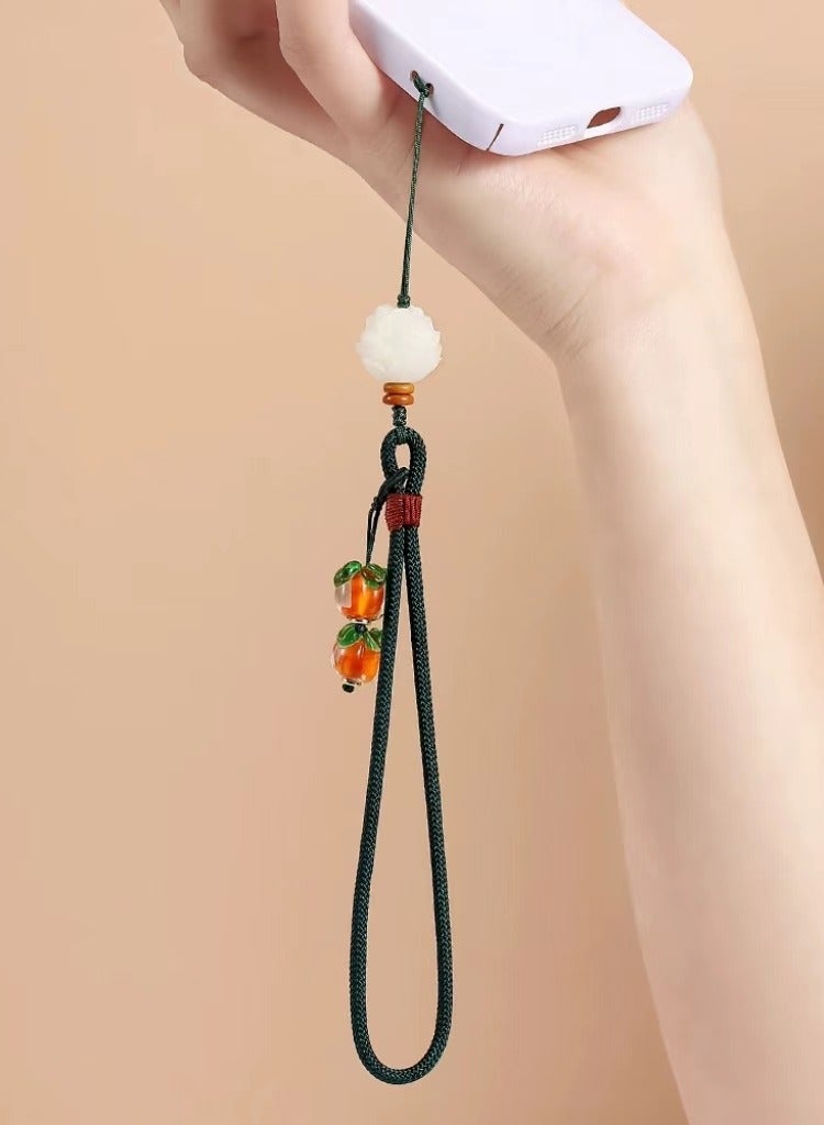 Beauenty 1pc Phone Wrist Strap, Jade Lotus Flower Phone Lanyard, Zen Bodhi Hand Wrist Strap Hanging Lucky Charm for Car Phone Bag(green) - Image 3