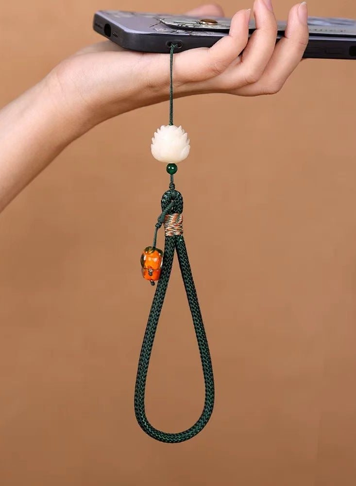 Beauenty 1pc Phone Wrist Strap, Jade Lotus Flower Phone Lanyard, Zen Bodhi Hand Wrist Strap Hanging Lucky Charm for Car Phone Bag(green) - Image 2