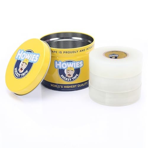 Howies Hockey Tape - 3 Pack Clear Hockey Sock Tape - 1" x 30 Yards per Roll - Strong, Long-Lasting Grip for Socks, Shin Guards and Pads - Includes Free Tin - Image 1