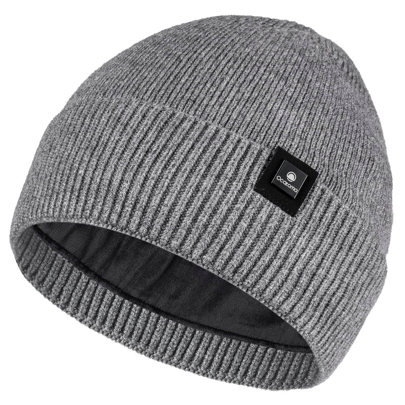 Ocatoma Beanie for Men Soft Knit Cuffed Unisex Beanie Warm Winter Ski Hats Gifts for Men Women Grey - Image 1