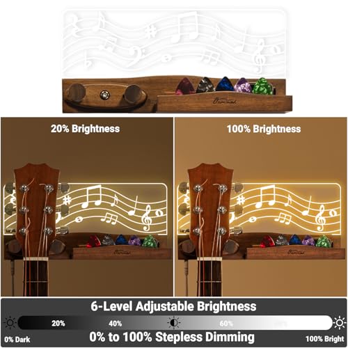 Onmiwod Guitar Wall Mount with LED Lights Light up Guitar Wall Hangers with Shelf and Pick Holder Wood Acrylic Guitar Hanger Wall Mount Guitar Music Accessories Gifts for Guitar Lover Player - Image 3