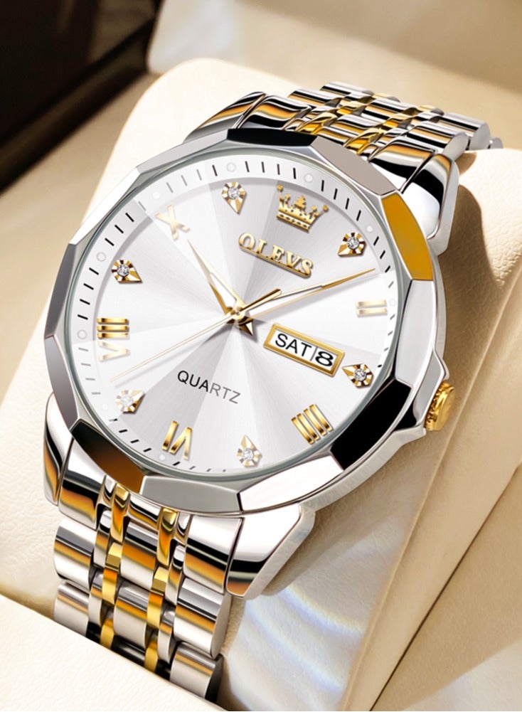 OLEVS ساعات للرجال، ساعة أنالوج كوارتز مقاومة للماء من الفولاذ المقاوم للصدأ، تصميم عصري - Image 1