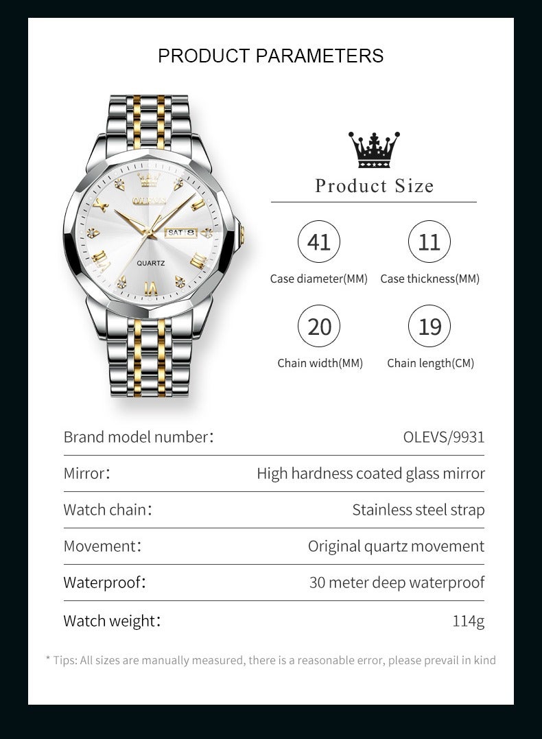 OLEVS ساعات للرجال، ساعة أنالوج كوارتز مقاومة للماء من الفولاذ المقاوم للصدأ، تصميم عصري - Image 3