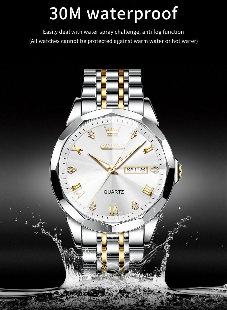 OLEVS ساعات للرجال، ساعة أنالوج كوارتز مقاومة للماء من الفولاذ المقاوم للصدأ، تصميم عصري - Image 4