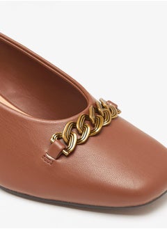 Celeste Women's Solid Slip-On Pumps with Block Heels and Chain Detail  - Image 5