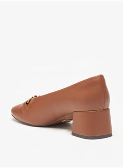 Celeste Women's Solid Slip-On Pumps with Block Heels and Chain Detail  - Image 2