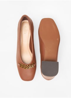 Celeste Women's Solid Slip-On Pumps with Block Heels and Chain Detail  - Image 4