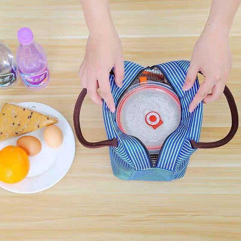 BEHAHAI BEHAHAI Insulated Lunch Bags Small for Women WorkStudent Kids to SchoolThermal Cooler Tote Bag Picnic Organizer Storage Lunch Box Portable and Reusable Blue Strip  - Image 4