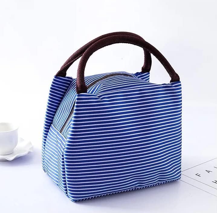 BEHAHAI BEHAHAI Insulated Lunch Bags Small for Women WorkStudent Kids to SchoolThermal Cooler Tote Bag Picnic Organizer Storage Lunch Box Portable and Reusable Blue Strip  - Image 3