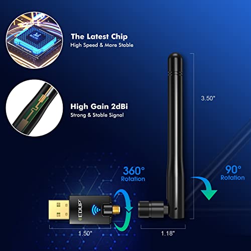 EDUP AC600M USB WiFi Adapter for PC, Wireless USB Network Adapters Dual Band 2.4G/5.8Ghz Wi-Fi Dongle Antenna for Laptop Desktop Compatible with OS Windows 11/10/8.1/8/7/XP -Black - Image 2