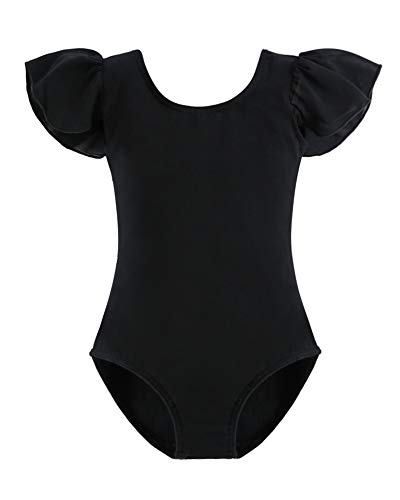 Stelle Girls Leotards Black Ballet Dance Leotards Ruffle Short Sleeve Gymnastics Outfits(Toddler/Little Kid/Big Kid)(Black,85) - Image 1