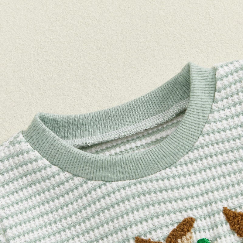 MERSARIPHY Toddler Baby Boy Girl Summer Clothes Embroidery Stripe T-shirt Tops Shorts Sets 6 12 18 Months 2T 3T Casual Outfit (Green-2, 18-24 Months) - Image 4