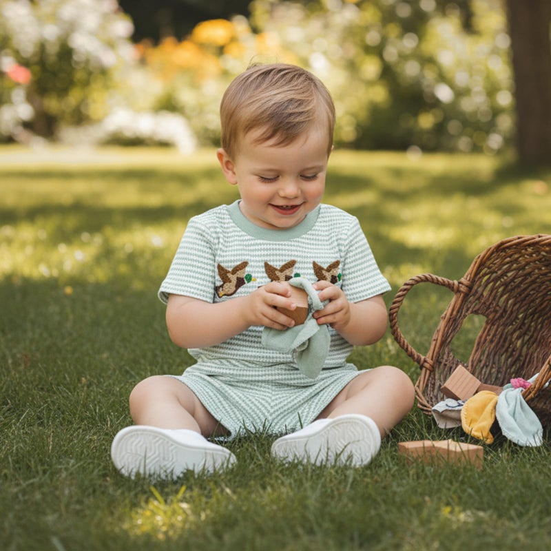 MERSARIPHY Toddler Baby Boy Girl Summer Clothes Embroidery Stripe T-shirt Tops Shorts Sets 6 12 18 Months 2T 3T Casual Outfit (Green-2, 18-24 Months) - Image 2