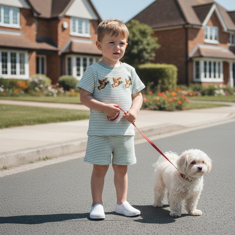 MERSARIPHY Toddler Baby Boy Girl Summer Clothes Embroidery Stripe T-shirt Tops Shorts Sets 6 12 18 Months 2T 3T Casual Outfit (Green-2, 18-24 Months) - Image 3