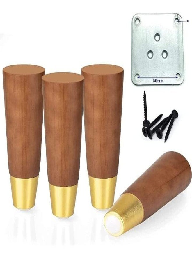 AAKASH DECOR Wooden Sofa Legs/Furniture Leg 6 Inches - Oak Finish Wooden Leg Set of 4 Pcs | Cone Shape Heavy Table Leg with Mounting Metal & Screw Sofa Paya (Brown) - Image 1