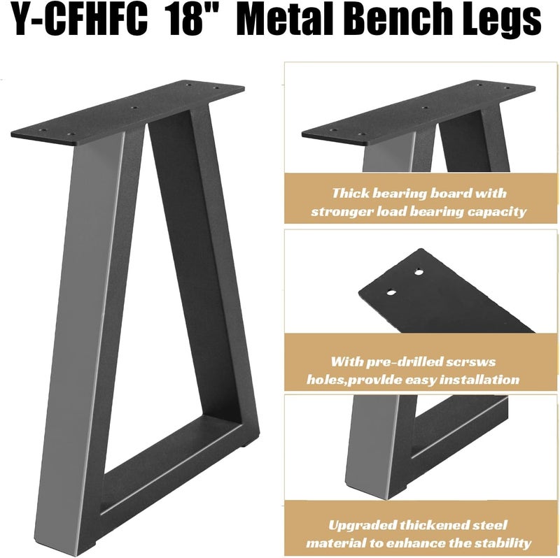 YCFHFC 18” Metal Table Legs, Trapezoid Bench Legs, Heavy Duty Metal Desk Chair Dining & Coffee Table Feets, DIY Furniture Feets (H18” x W12.3”) - Image 4