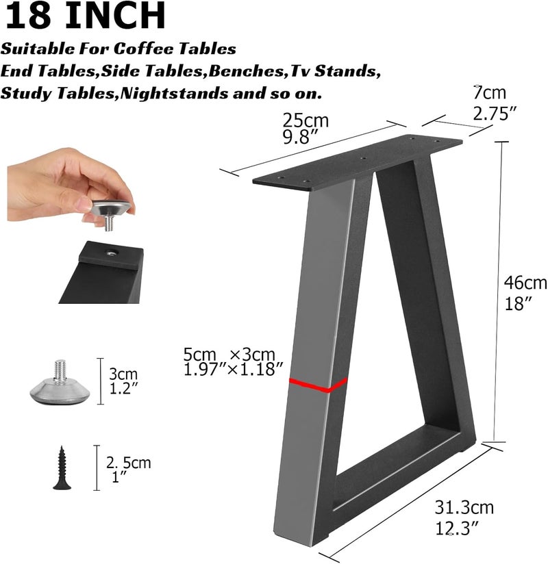 YCFHFC 18” Metal Table Legs, Trapezoid Bench Legs, Heavy Duty Metal Desk Chair Dining & Coffee Table Feets, DIY Furniture Feets (H18” x W12.3”) - Image 3