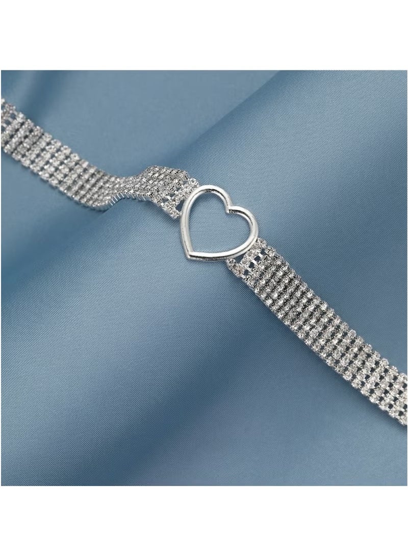 Huitich Silver Rhinestone Heart Pendant Choker Necklace – Adjustable Alloy Chain  - Image 5
