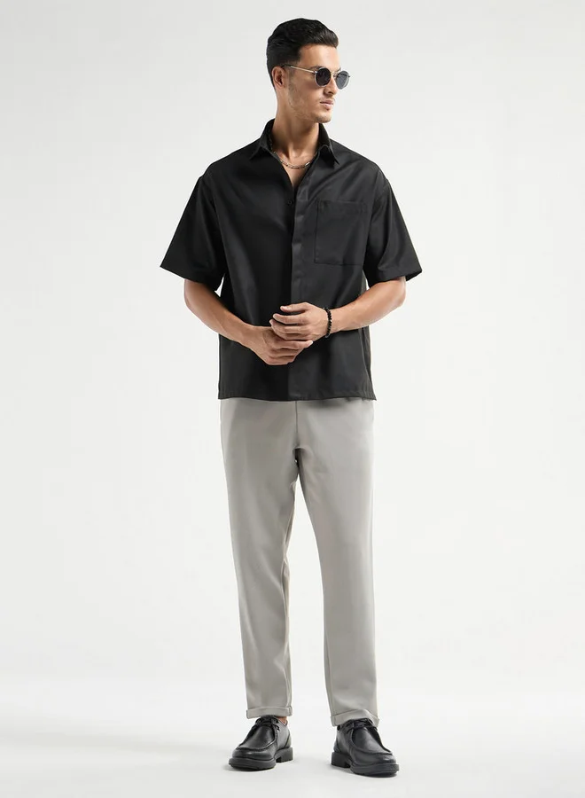 Splash FAV Textured Regular Fit Pants with Flexi Waist and Pockets