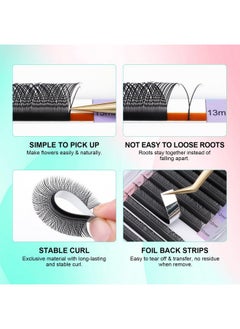 NAGARAKU NAGARAKU YY Eyelash Extensions Supplies Y Lash 4D Easy Fan Russian Volume Crisscross YY Eyelashes Handwoven Y Shaped Mesh Wispy Clusters 12 Rows Pre Fanned Eye Lashes Black - 0.07mm D Curl 8-15mm Mix  - Image 4