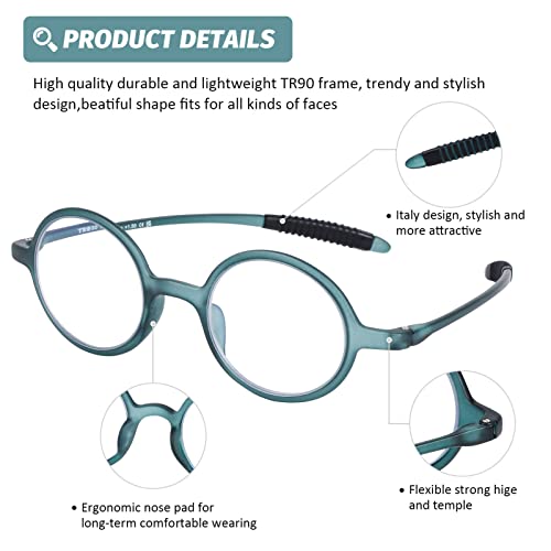 DOOViC Round Reading Glasses Blue Light Blocking Readers Flexible Lightweight Fashion Design Round Readers for Women Men +1.5 Strength - Image 3