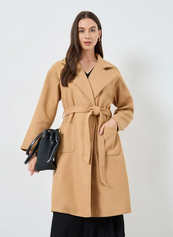 Take Two Mustard Regular Fit Wool Like Midi Coat
