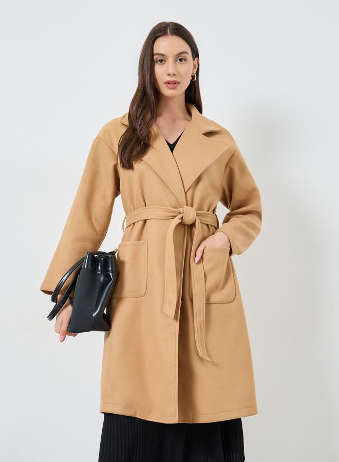 Take Two Mustard Regular Fit Wool Like Midi Coat - Image 2